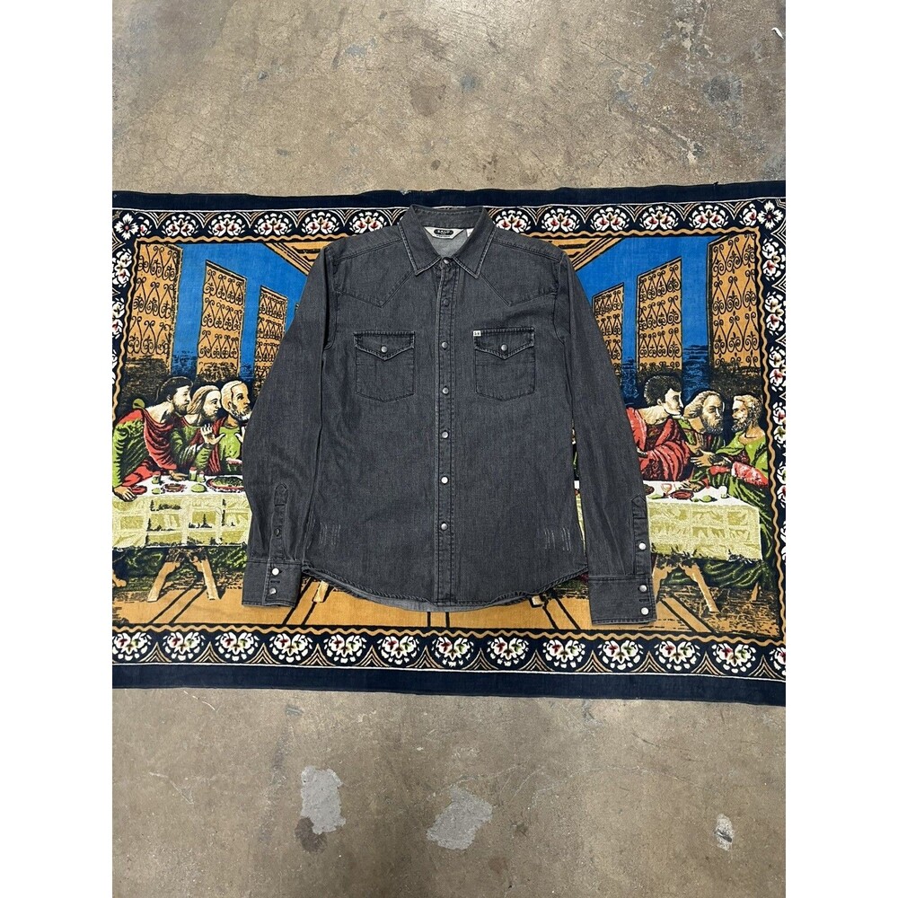 Salt Valley Western Shirt Mens Small Black Grey Denim Rodeo Southwest Cowboy